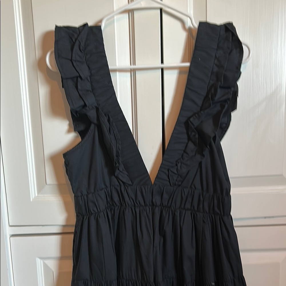 Black Ruffled V-Neck Dress - Picture 2 of 6